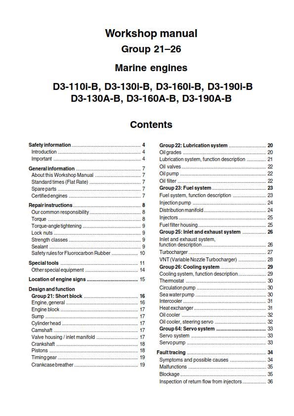 Volvo Penta - D3 110i-B 130i-b 160i-b 190i-b 130A-b 160a-b 190a-b - Workshop Service Repair Manual