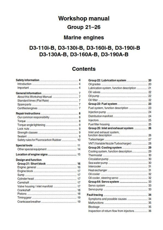 Volvo Penta - D3 110i-B 130i-b 160i-b 190i-b 130A-b 160a-b 190a-b - Workshop Service Repair Manual