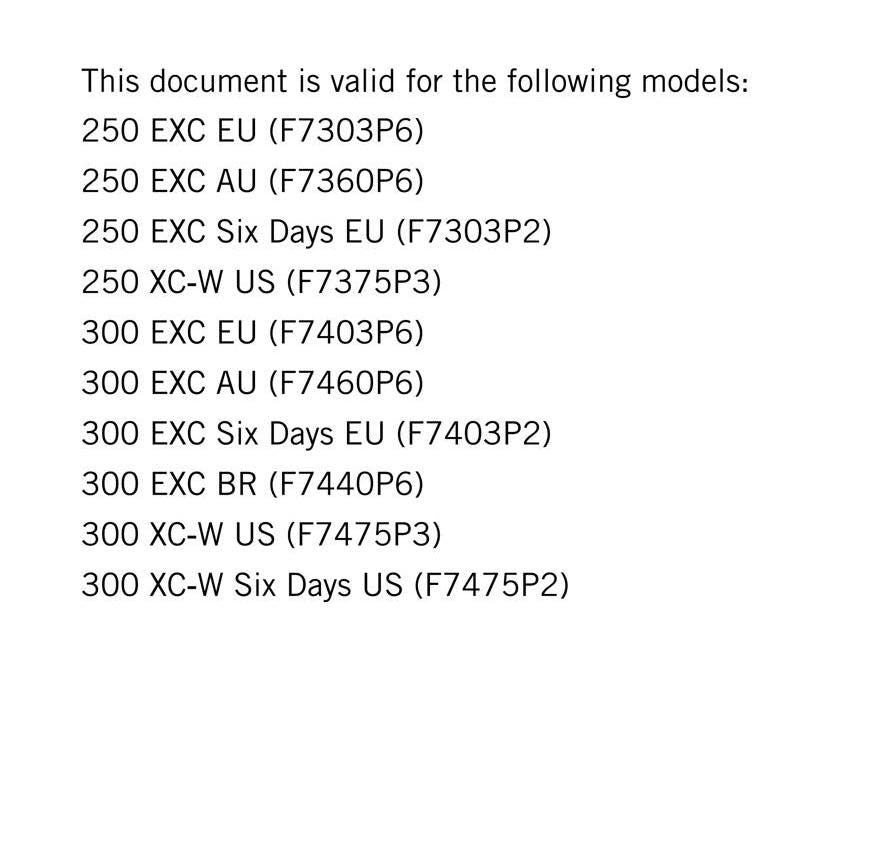 KTM 2016 - 250 300 EXC XC-W Six Days - Service Workshop Repair Manual