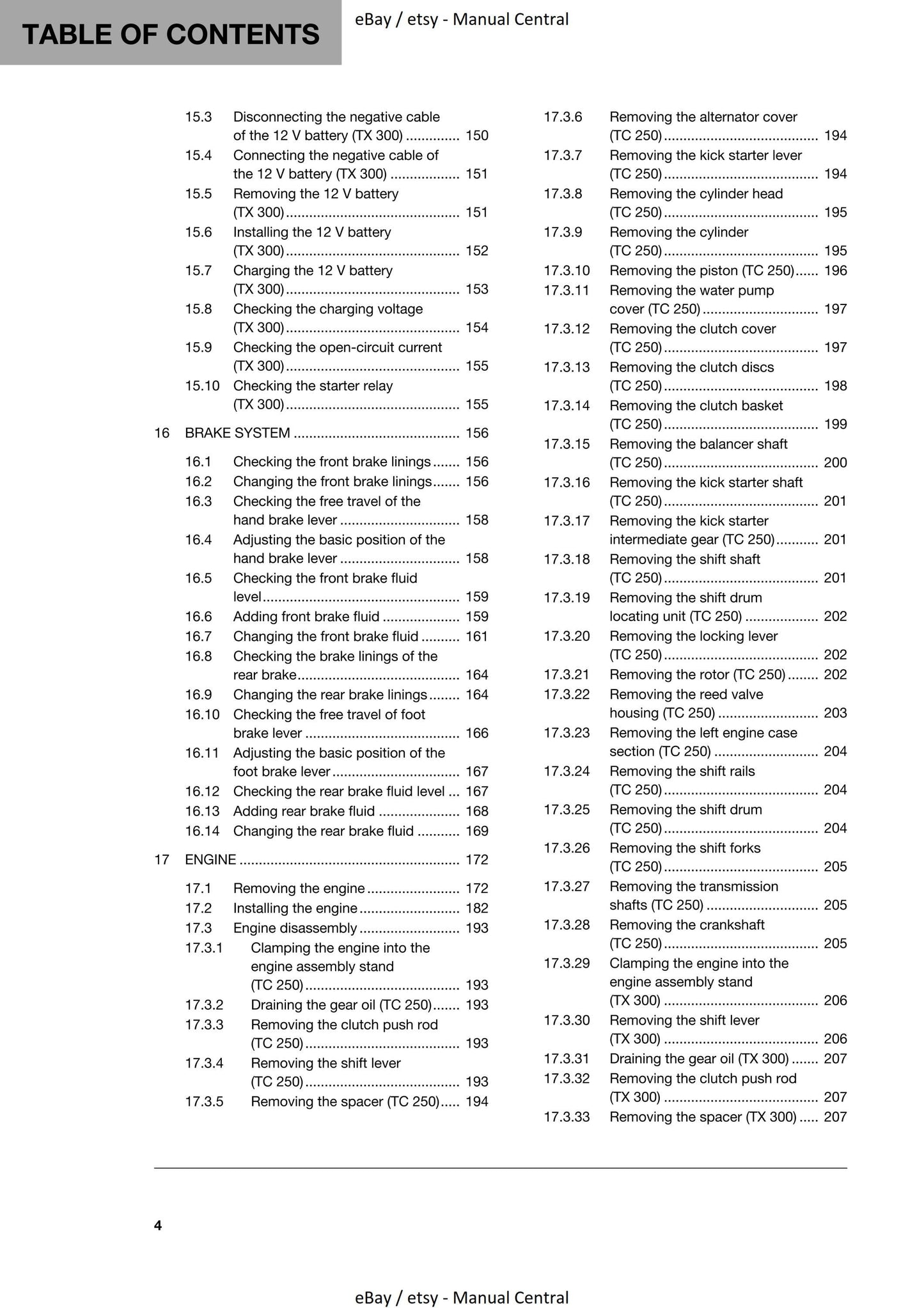 Husqvarna 2017 - TC 250 TX 300 - Service Workshop Repair Manual