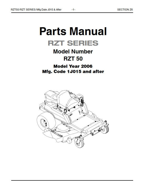 Cub Cadet - Parts Manual - RZT Series - RZT 50 - 2006 - mfg code 1J015 & after