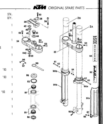 KTM 1993 - 250 300 Sx Exc Mxc Egs - Chassis Spare Parts Manual