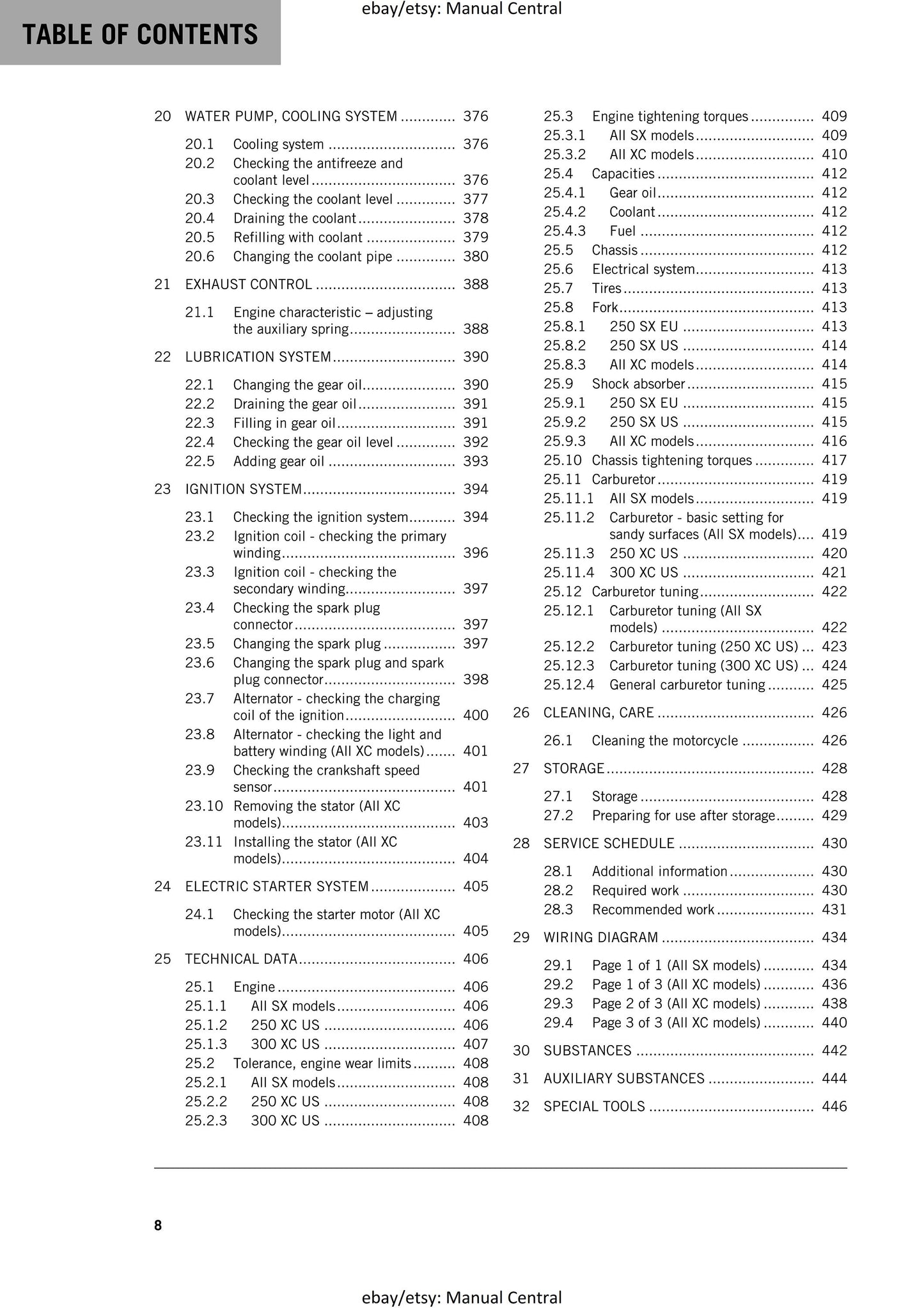 KTM 2019 - 250 300 SX XC - Service Workshop Repair Manual