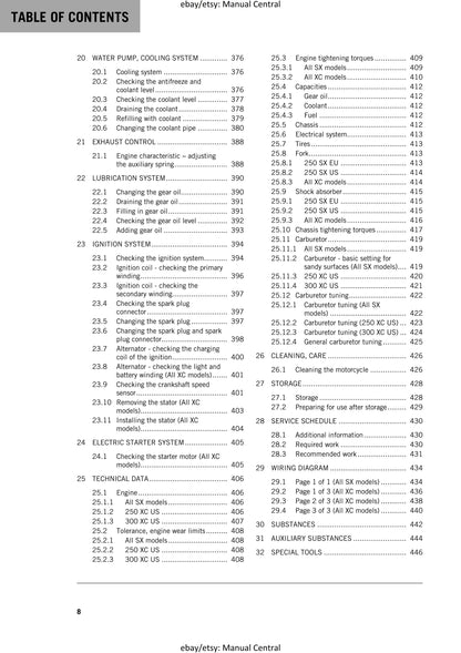 KTM 2019 - 250 300 SX XC - Service Workshop Repair Manual