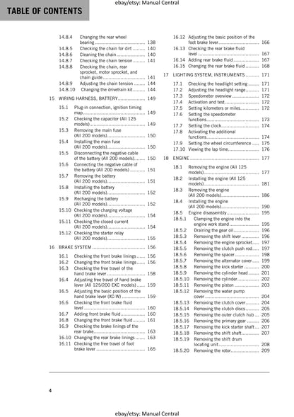 KTM 2016 - 125 200 EXC XC-W - Service Workshop Repair Manual