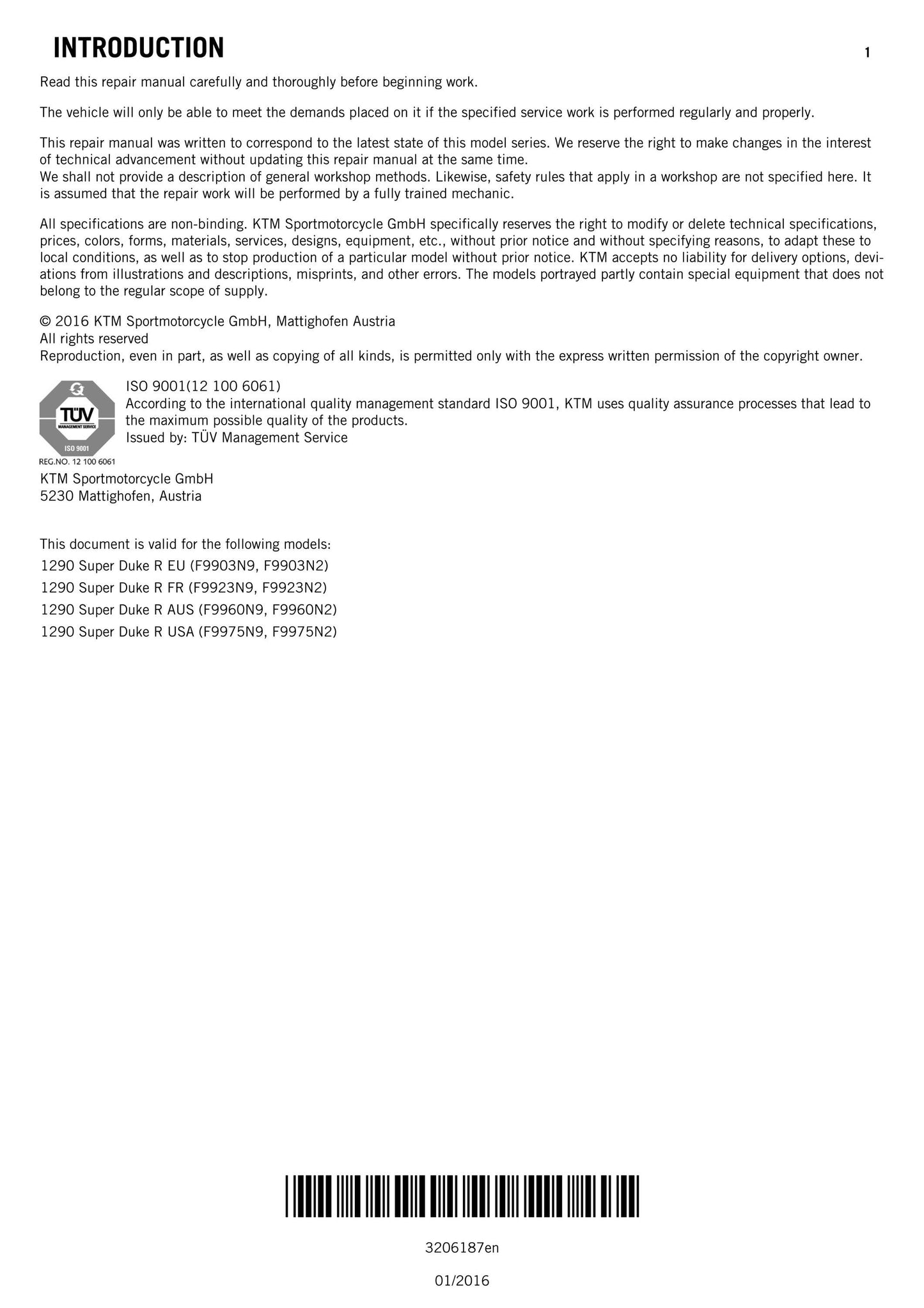 KTM 2014 - 1290 Super Duke R - Service Workshop Repair Manual