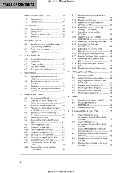 KTM 2017 - 250 300 SX XC - Service Workshop Repair Manual