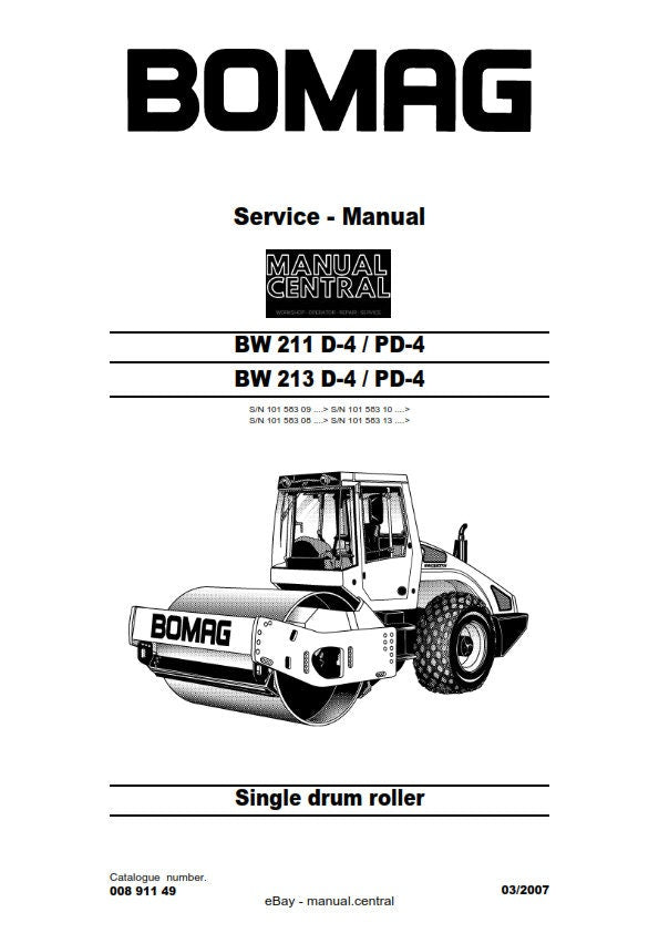 PDF - Bomag Single Drum Roller - BW 211 213 D-4 / PD-4 - Service Workshop Repair Manual - 03/2007