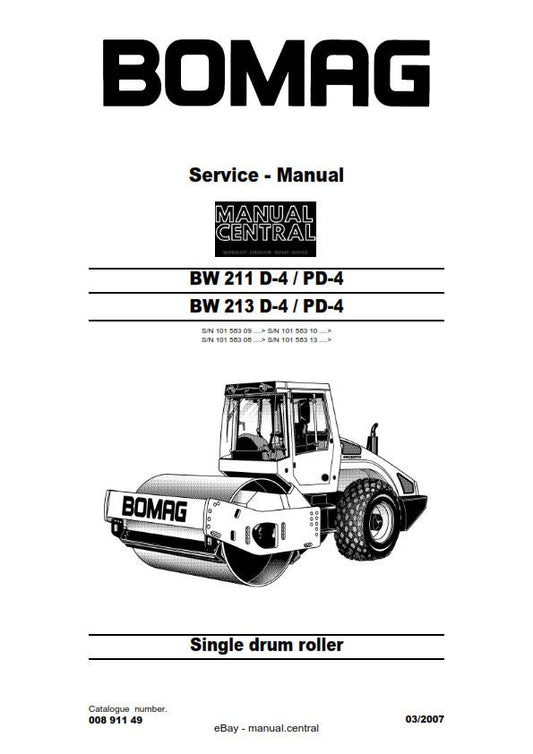 PDF - Bomag Single Drum Roller - BW 211 213 D-4 / PD-4 - Service Workshop Repair Manual - 03/2007