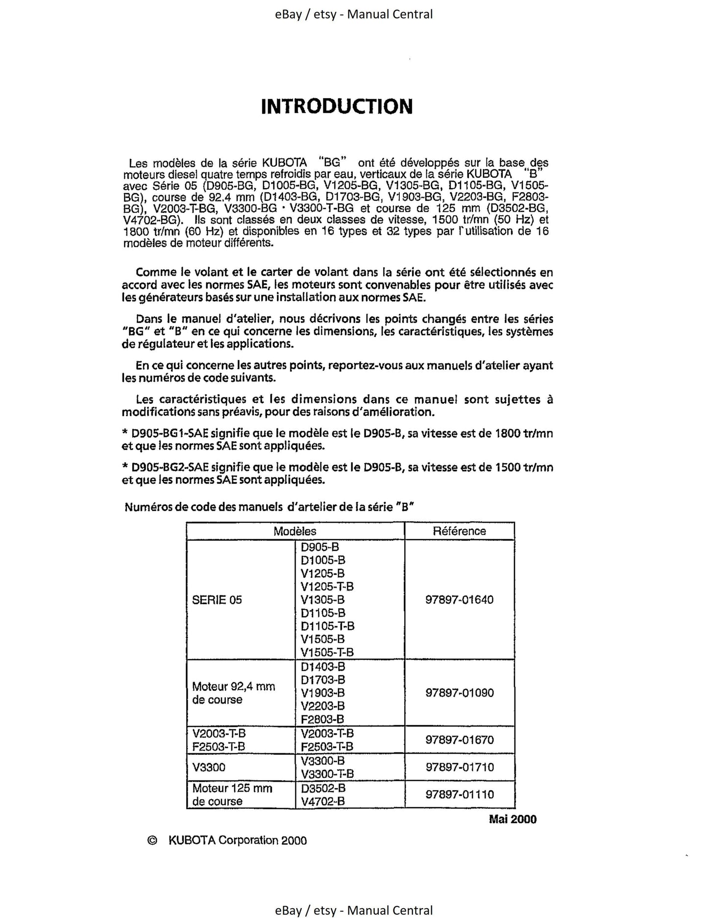 Kubota Diesel Engine - BG Series - Workshop Service Repair Manual