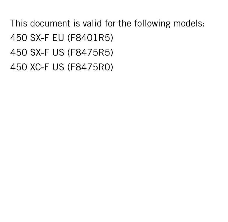 KTM 2018 - 450 Sx-f Xc-f - Service Workshop Repair Manual