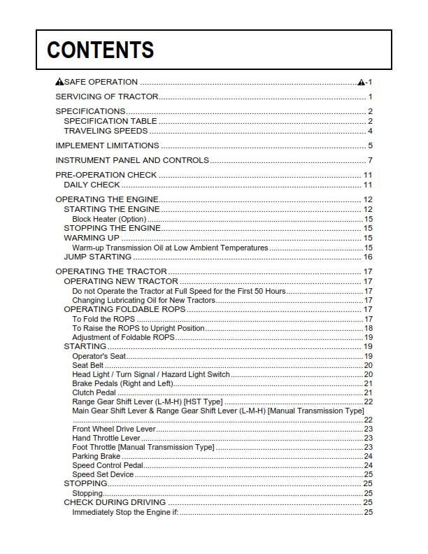Kubota Tractor - B2320 B2620 B2920 Narrow - Operator Manual