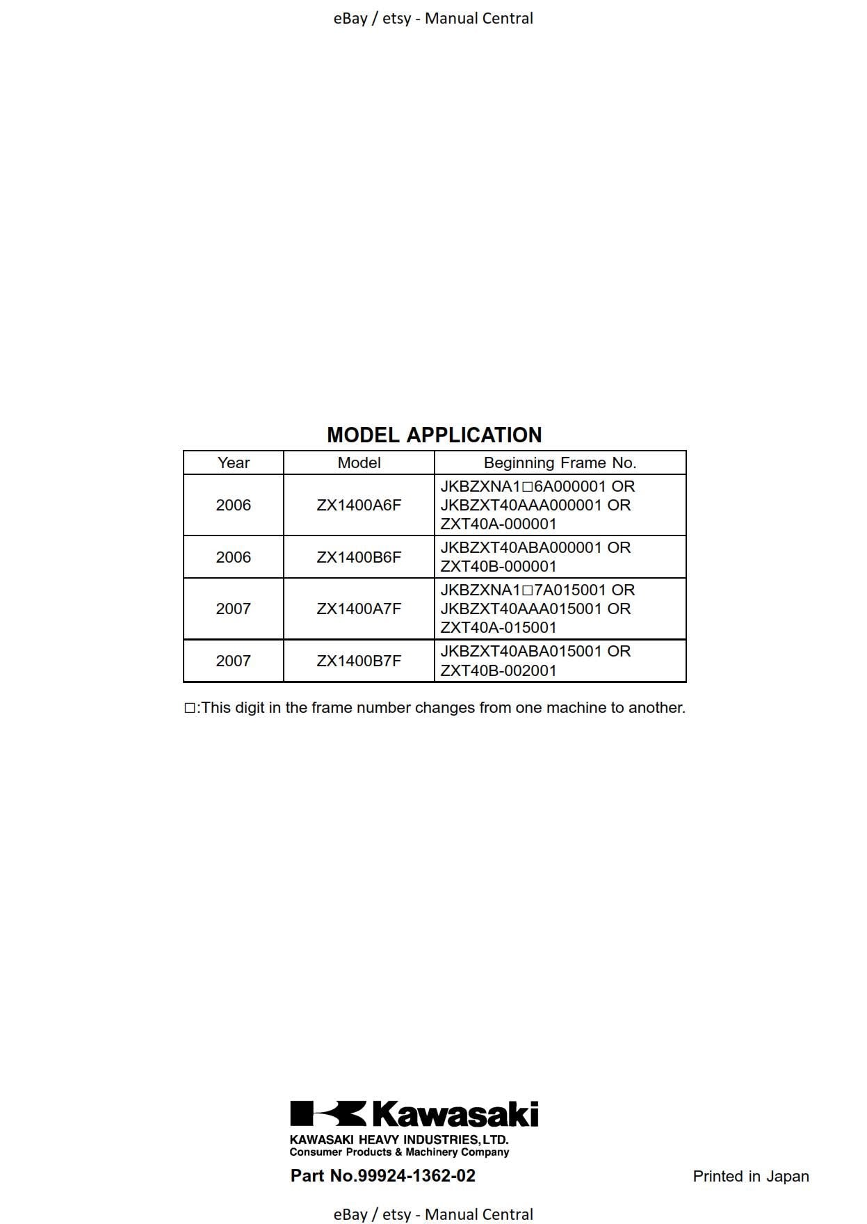 Kawasaki ZZR1400 ZZR 1400 ABS Ninja ZX-14 - 2006 2007 Workshop Service Repair Manual