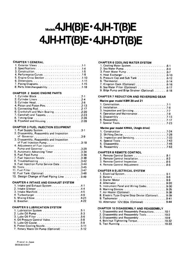Yanmar Marine Diesel Engine - 4jhhe 4jh-te 4jh-hte 4jh-dte- Service Workshop Repair Manual