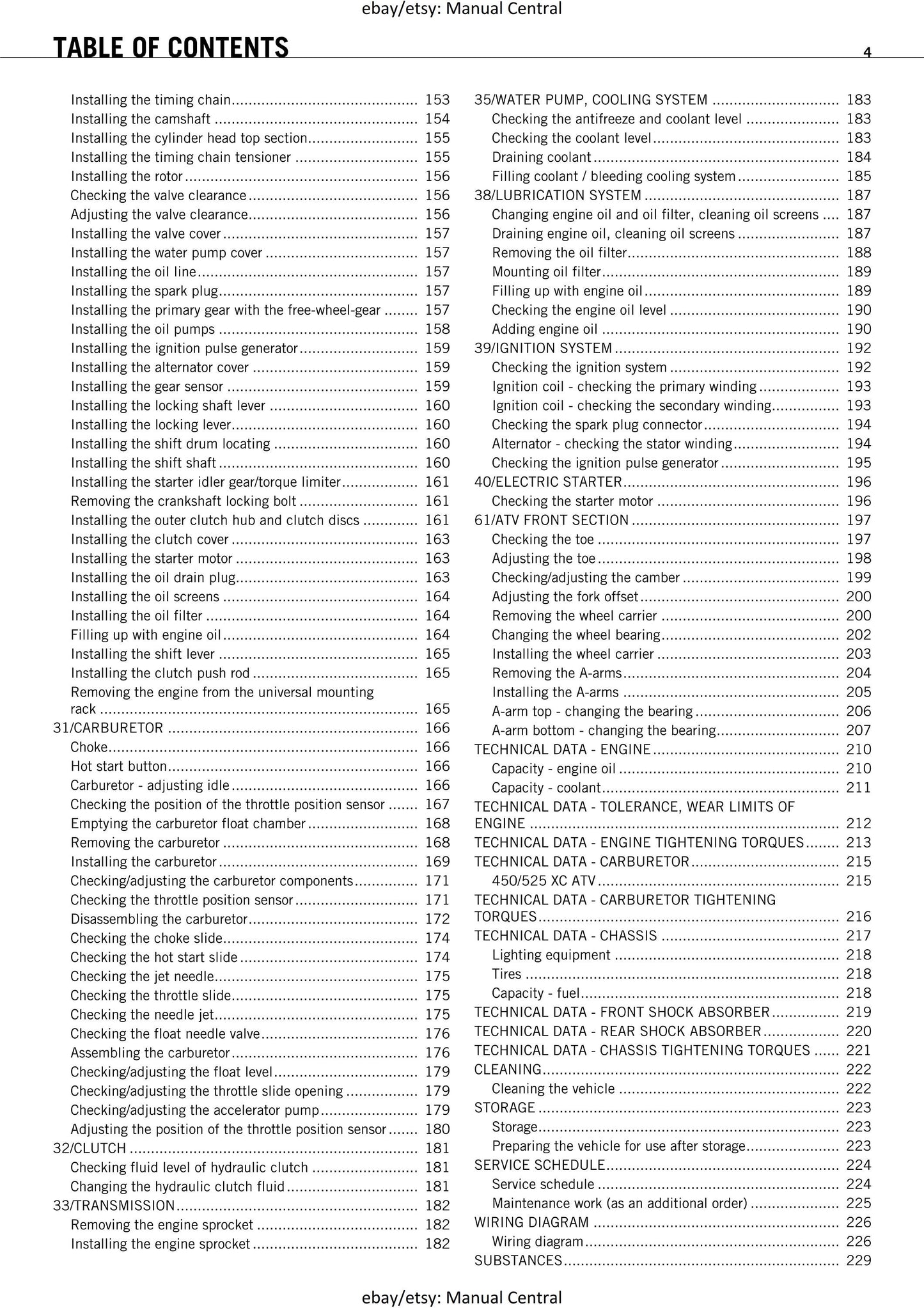 KTM ATV 2008 - 450 525 Xc Atv - Service Workshop Repair Manual