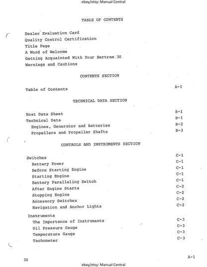 Bertram 30 - 303 Express 304 Flybridge Cruiser - Owners Manual