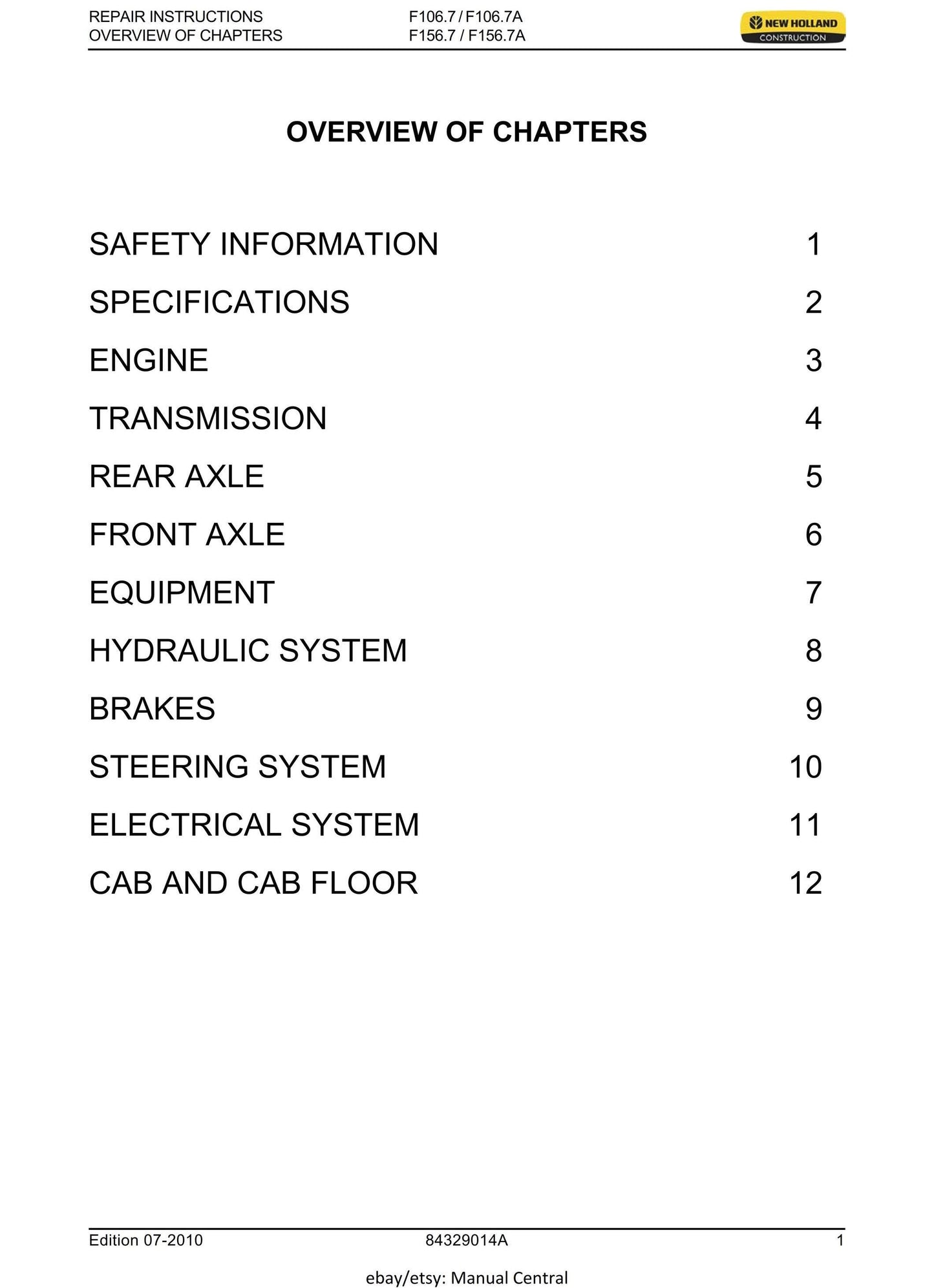 New Holland - F106.7 F106.7A F156.7 F156.7A Grader Tier III - Workshop Service Repair Manual