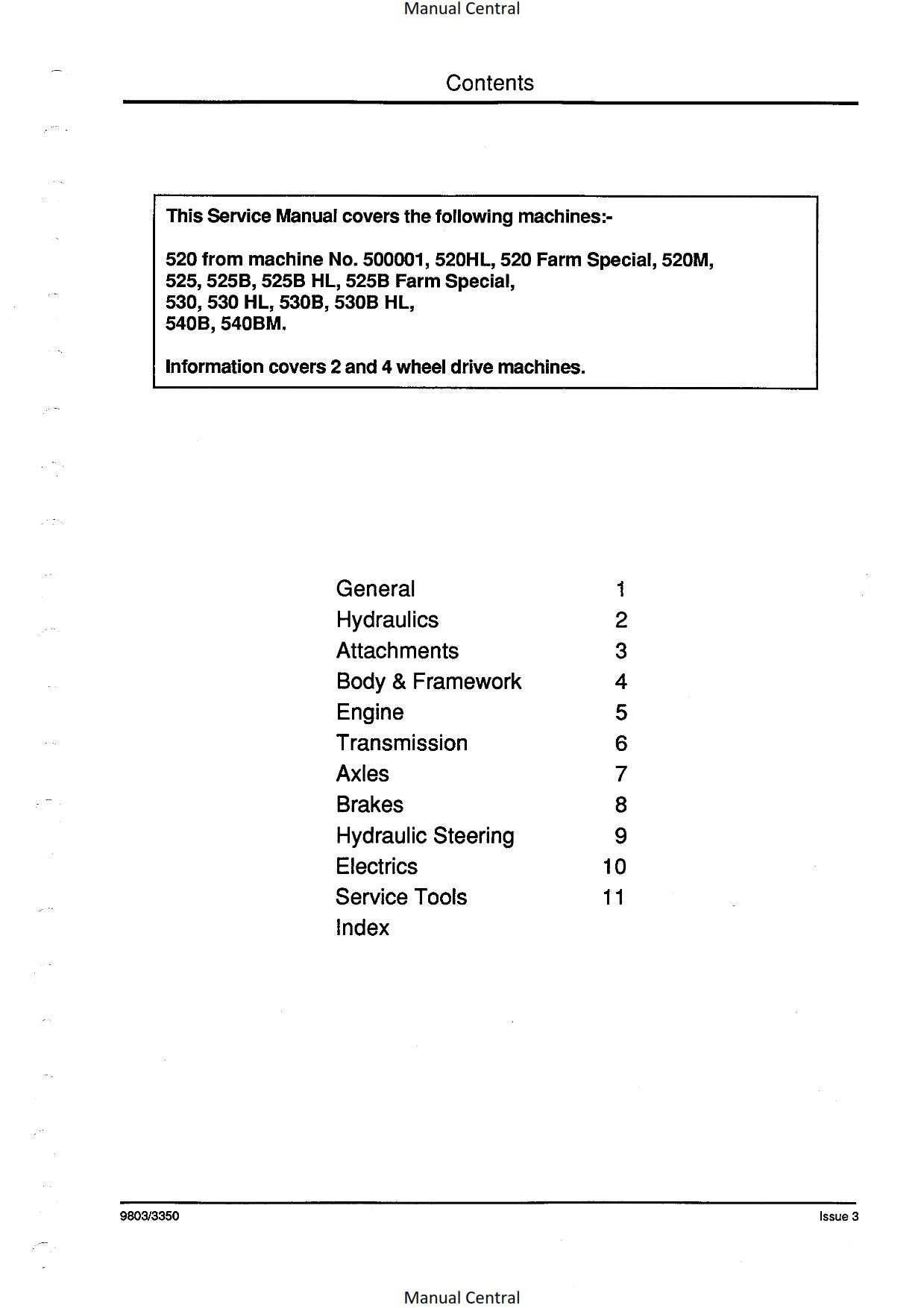 JCB Loadall Range - 520 520HL 520M Farm Special 525 525B Hl 530 Hl 530B 540 540BM - Service Workshop Repair Manual