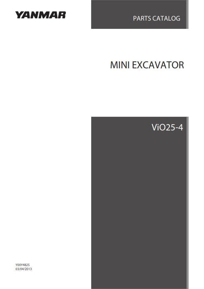 Yanmar Mini Excavator - ViO25-4 - Parts Manual