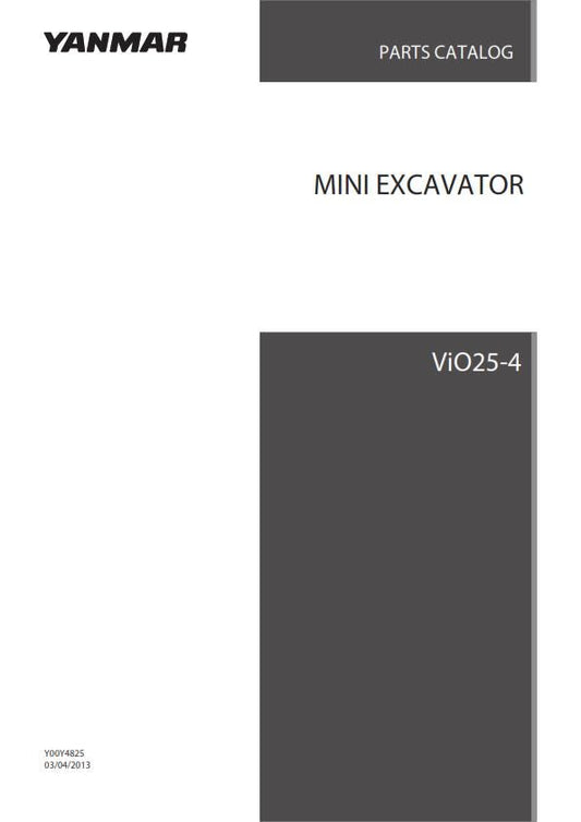 Yanmar Mini Excavator - ViO25-4 - Parts Manual