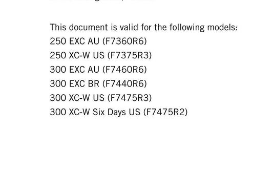 KTM 2018 - 250 300 Exc Six Days Xc-w - Service Workshop Repair Manual