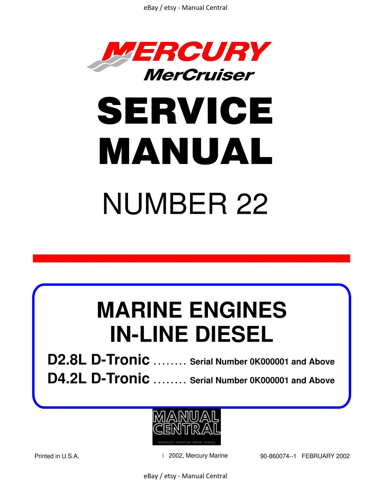 Mercury Mercruiser Service Manual 22 - Marine Engines In Line Diesel D2.8L D4.2L D-Tronic