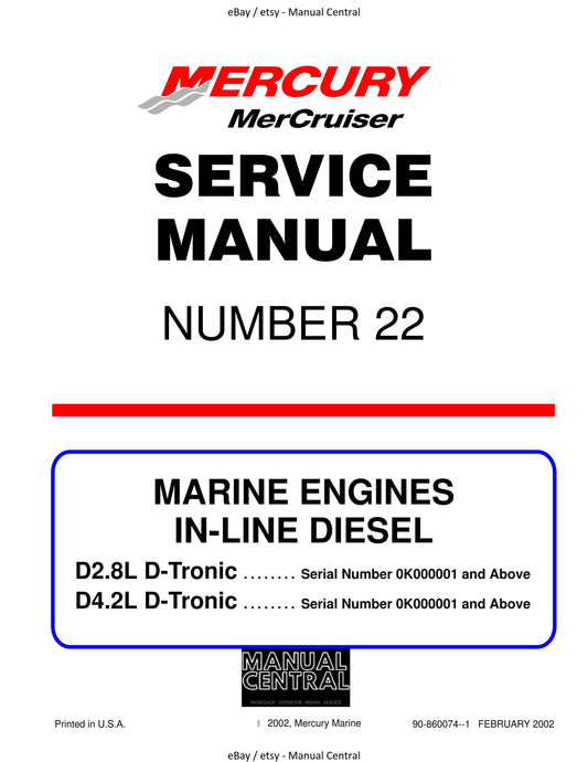 Mercury Mercruiser Service Manual 22 - Marine Engines In Line Diesel D2.8L D4.2L D-Tronic