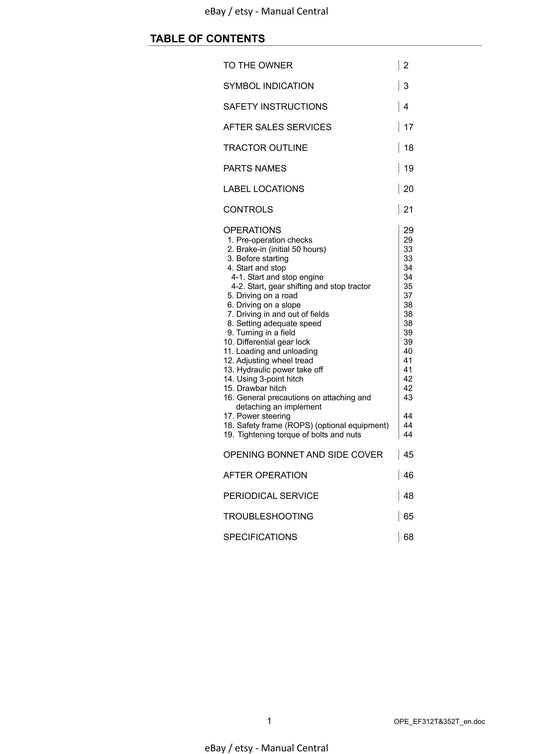 Yanmar Diesel Tractor - EF312T EF352T Operator Manual