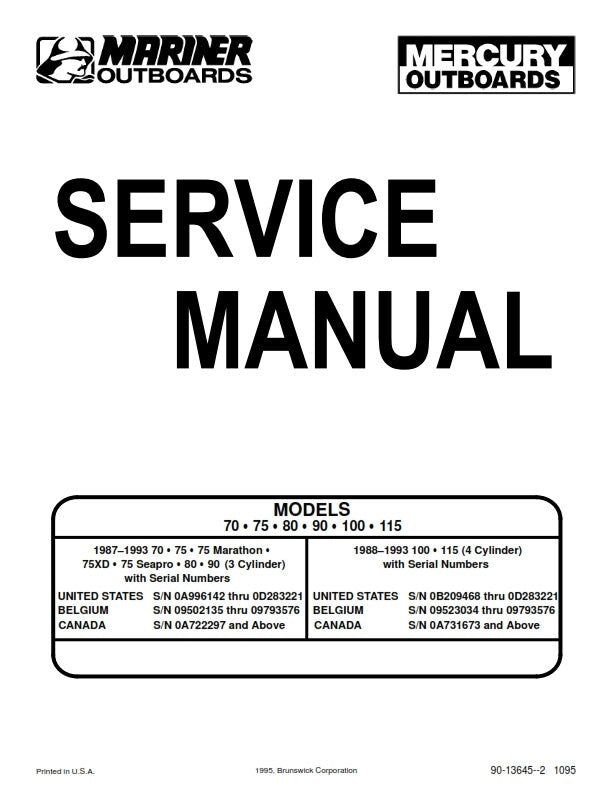 Mercury Outboards - 70 75 80 90 100 115 - Service Workshop Repair Manual