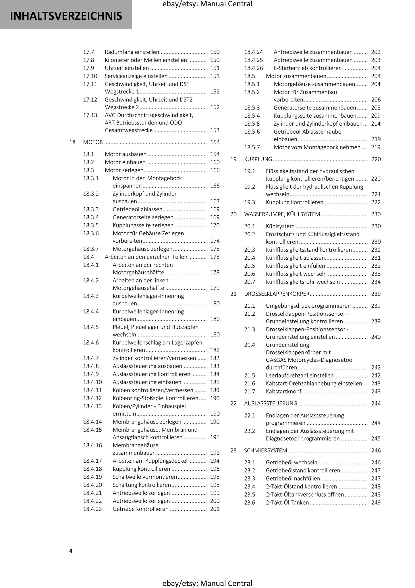 German Language - GASGAS 2024 - EC 250 300 - Reparaturanleitung - Service Workshop Repair Manual