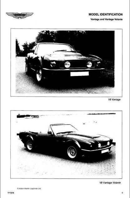 Aston Martin V8 Saloon Volante Vantage - Parts Manual