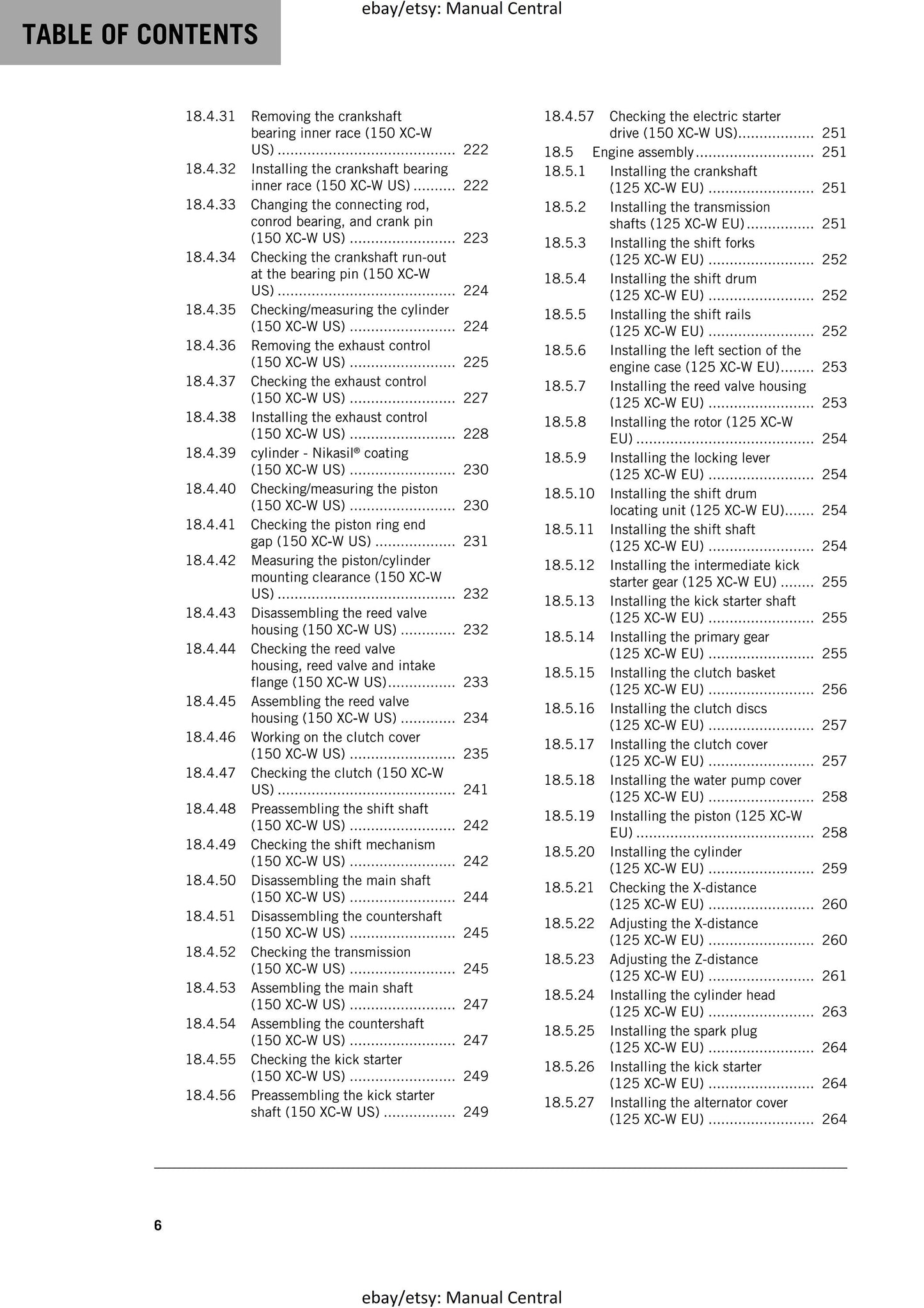 KTM 2018 - 125 150 XC-W - Service Workshop Repair Manual