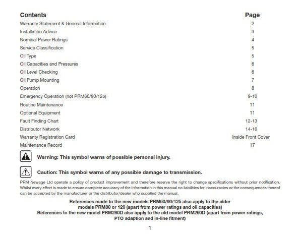 PRM - 80 90 120 150 260 500 750 1000 1500 1750 - Owners Handbook