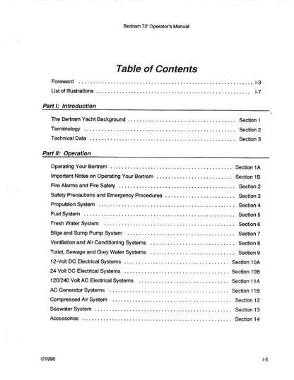 Bertram 72' Convertiable Model 725- Owners Manual