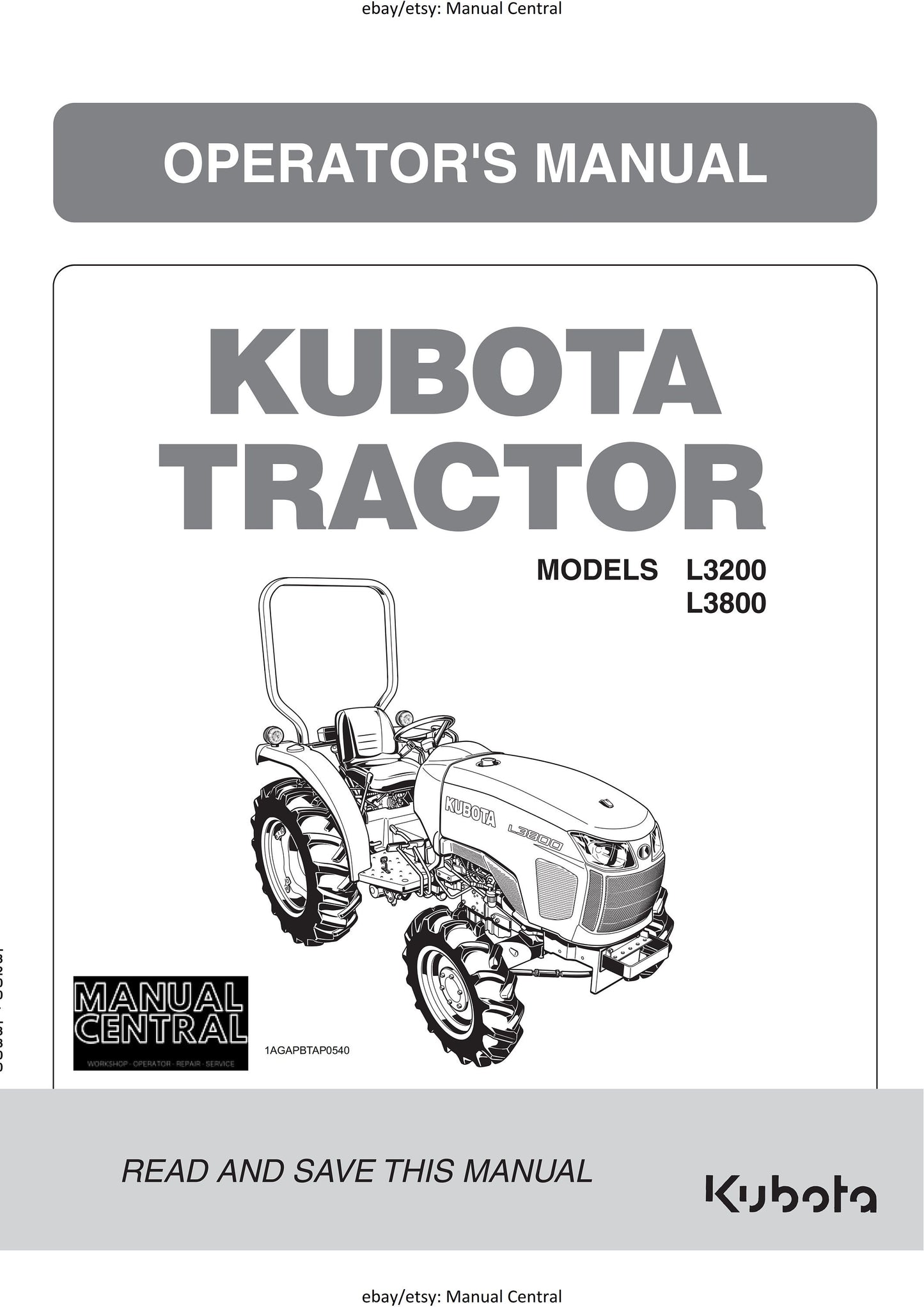 Kubota Tractor - L3200 L3800 Operator Manual User Guide