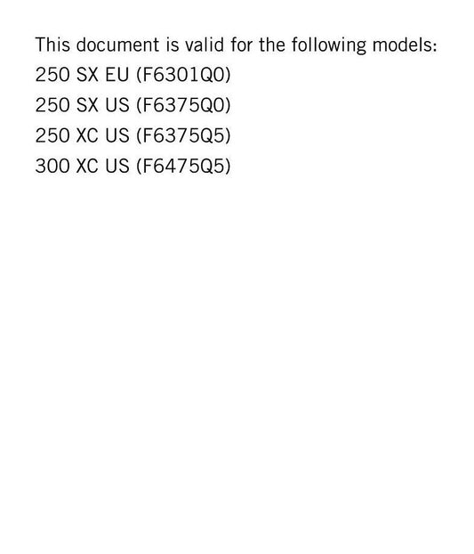 KTM 2017 - 250 300 SX XC - Service Workshop Repair Manual