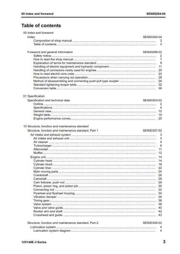 Komatsu Engine 12v140e-3 Series - Shop Manual - Service Workshop Repair Manual