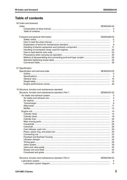Komatsu Engine 12v140e-3 Series - Shop Manual - Service Workshop Repair Manual