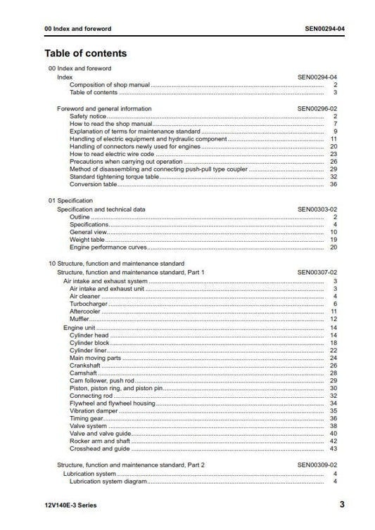 Komatsu Engine 12v140e-3 Series - Shop Manual - Service Workshop Repair Manual
