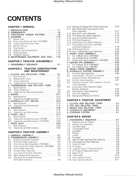 Yanmar Diesel Tractor - YM169 YM169D - Service Workshop Repair Manual