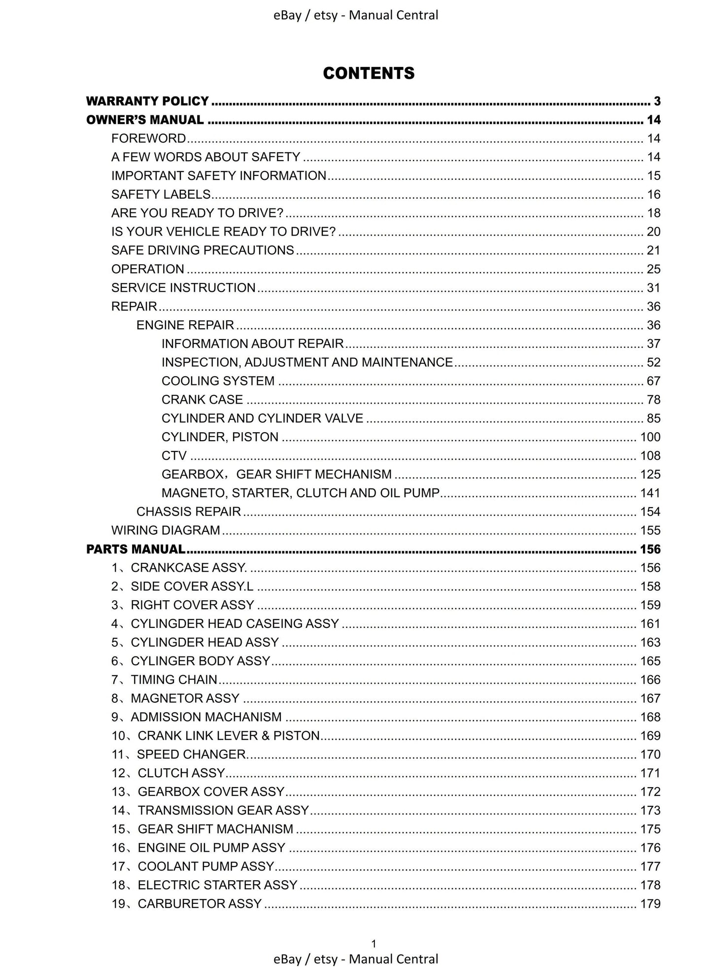 Joyner Off Road Vehicle - JNSZ250DN Owners Parts Manual