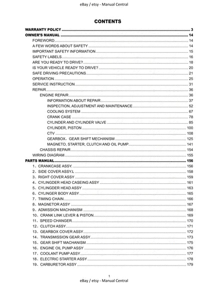 Joyner Off Road Vehicle - JNSZ250DN Owners Parts Manual