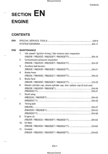 Nissan R33 Engines - RB20E RB25DE RB25DET RB26DETT - Workshop Service Repair Manual