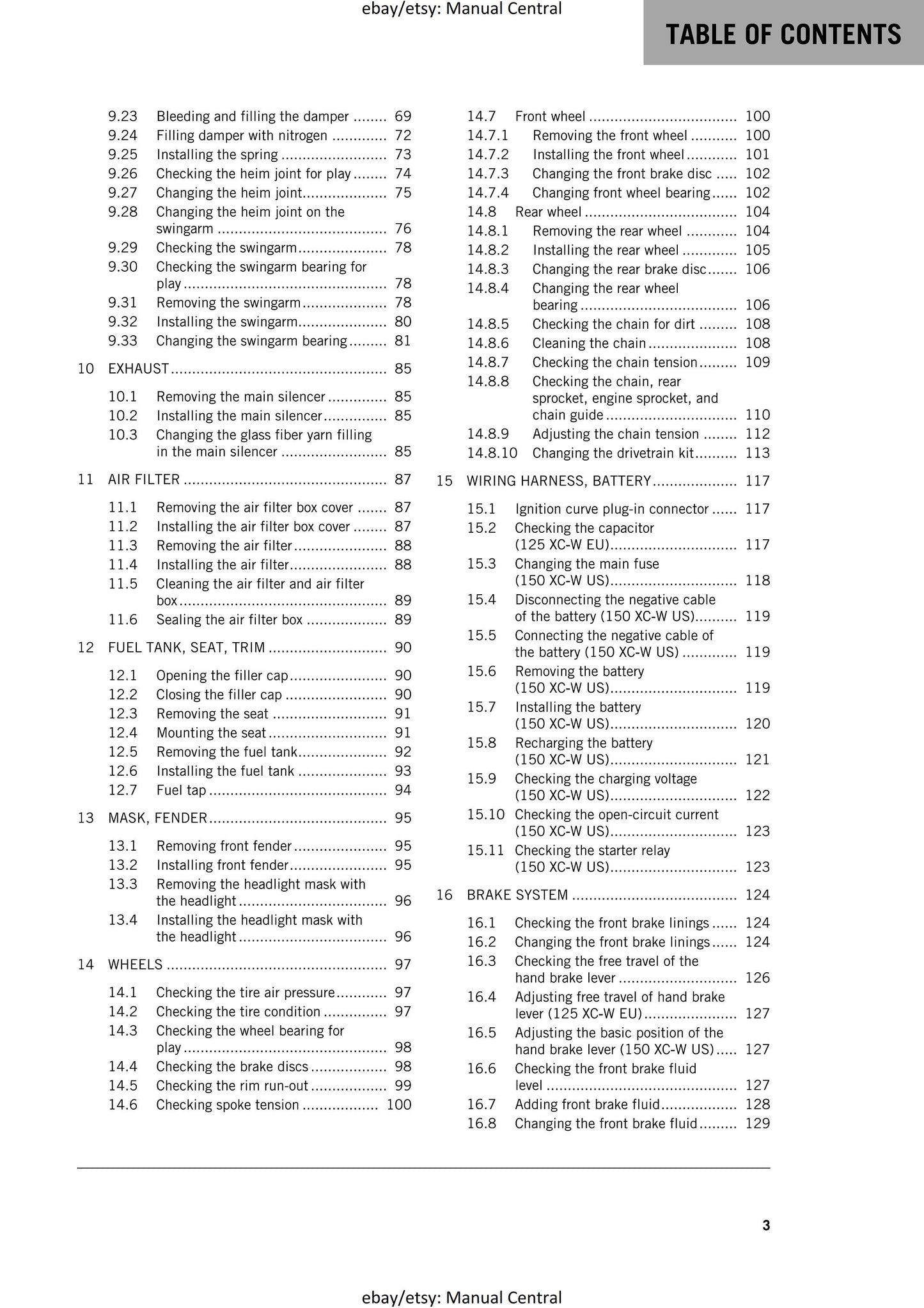KTM 2017 - 125 150 XC-W - Service Workshop Repair Manual