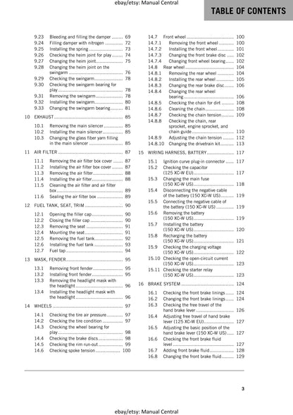 KTM 2017 - 125 150 XC-W - Service Workshop Repair Manual