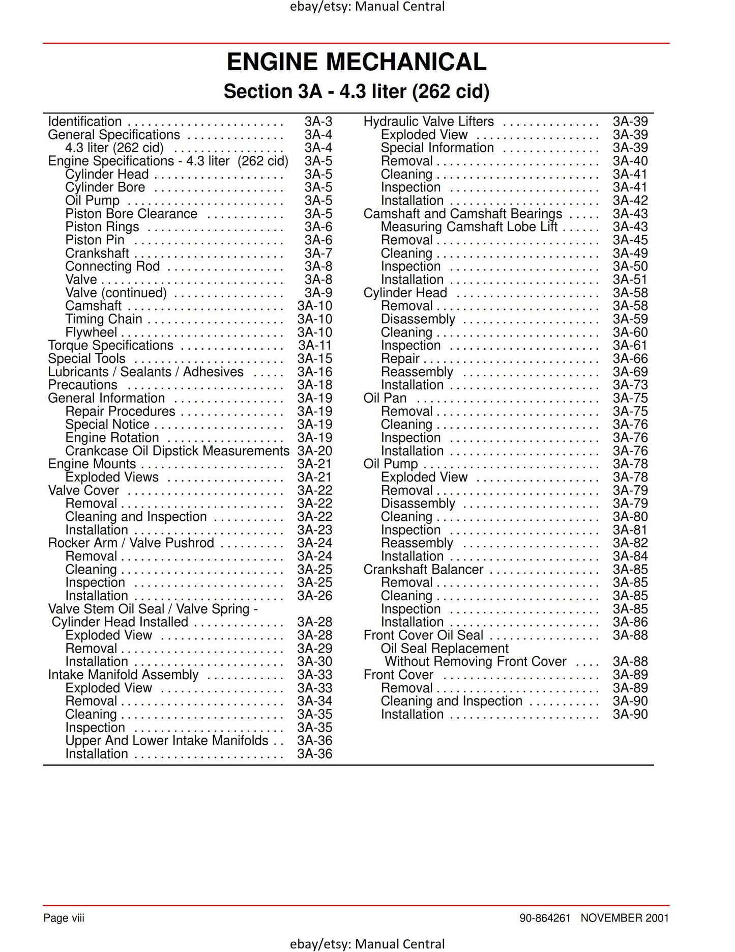 Mercury Mercruiser Service Manual 32 - 4.3L Gasoline Engine - SN 0M322781 & ABove -Nov 2001 Edition