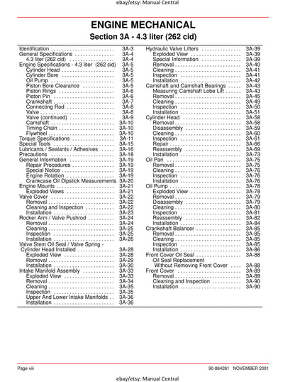 Mercury Mercruiser Service Manual 32 - 4.3L Gasoline Engine - SN 0M322781 & ABove -Nov 2001 Edition