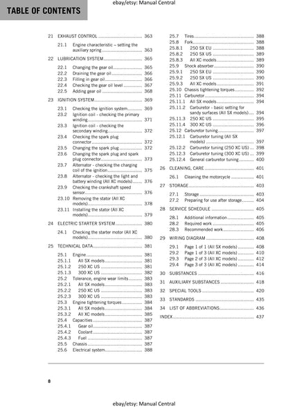 KTM 2018 - 250 300 SX XC - Service Workshop Repair Manual