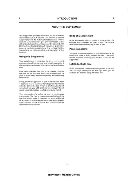 JCB 2CX Airmaster Operator Handbook Supplement