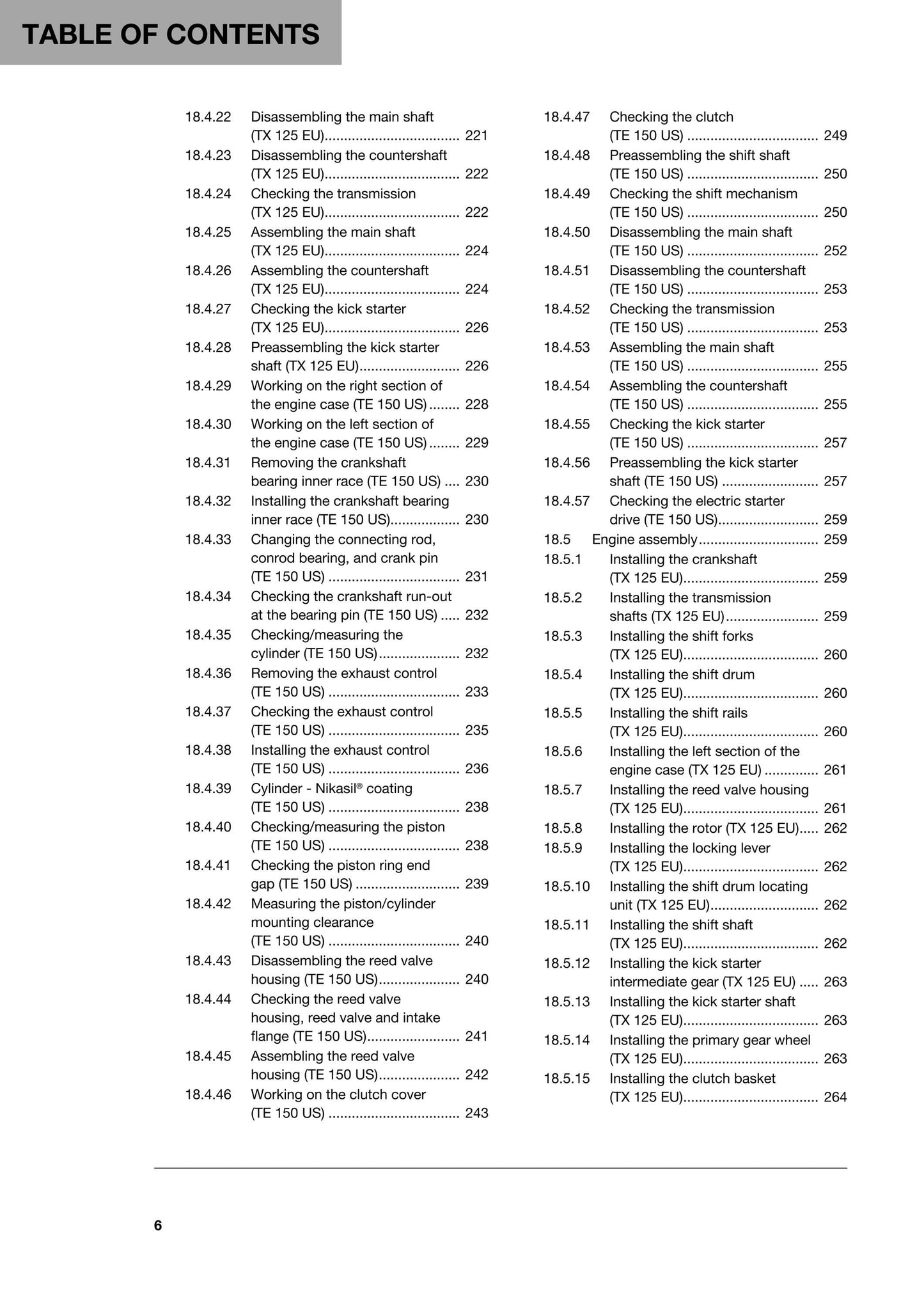 Husqvarna 2018 - TX 125 TE 150 - Workshop Service Repair Manual